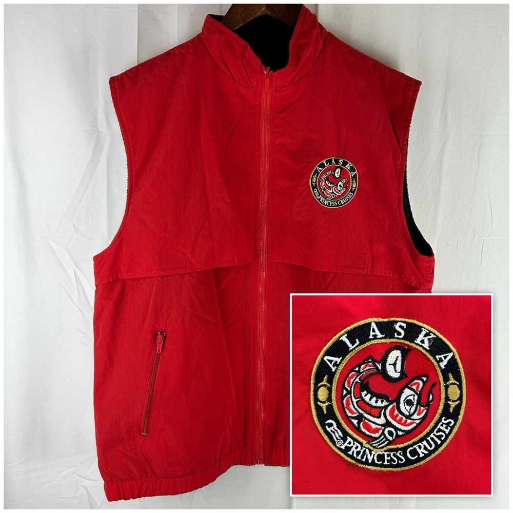 VTG Alaska Princess Cruises Vest Embroidered Softshell Fleece Lined Vented Large